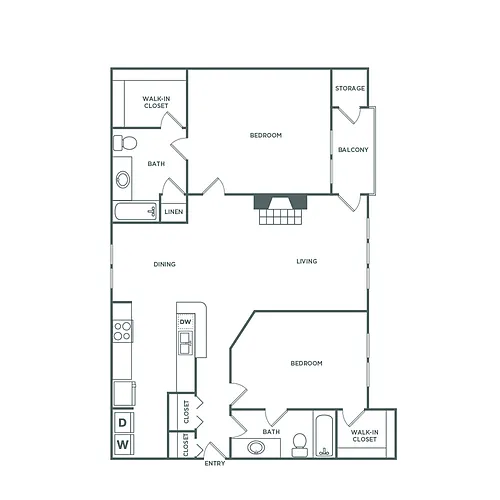 Floor plan Two Bedroom Two Bath (1,200 SF)