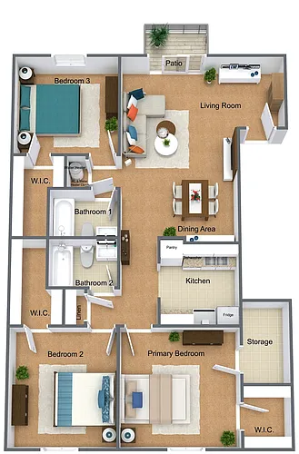 Floor plan 3BD NS | 3BD Non-Smoking | 127