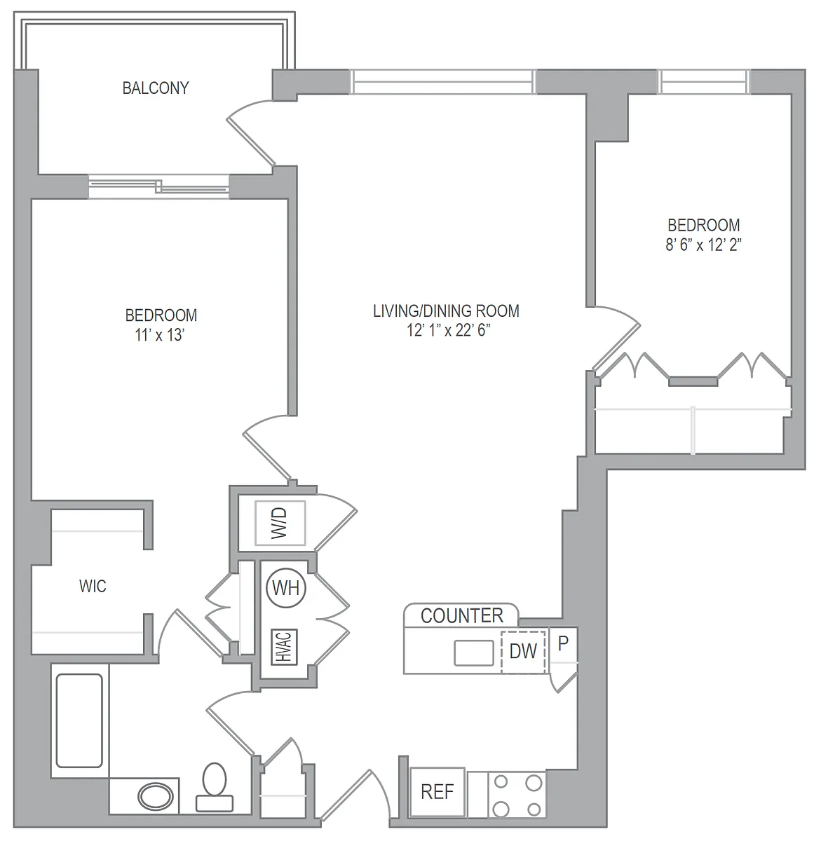 Floor plan 2BR/1BA