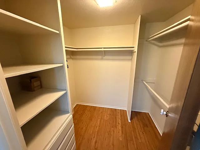 Walk in closet of primary bedroom