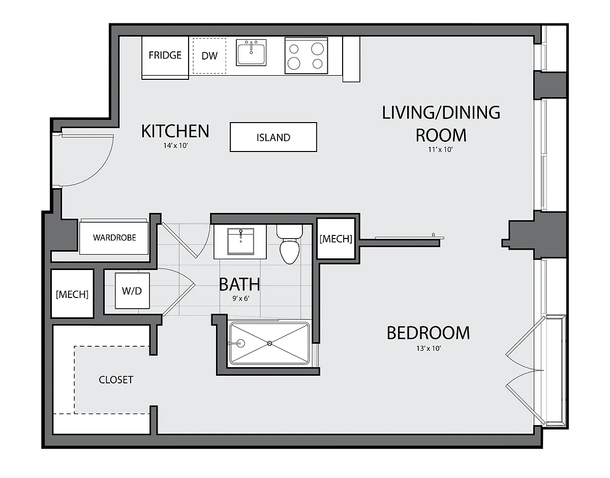 Floor plan 1 Bed/1 Bath-A-1G
