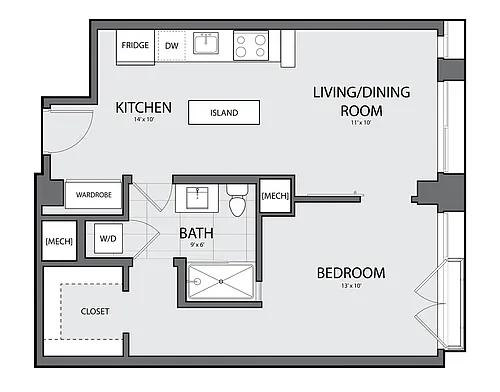 Floor plan 1 Bed/1 Bath-A-1G