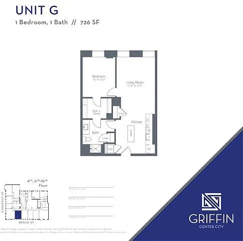 Floor plan G1 1 Bedroom 1 Bath