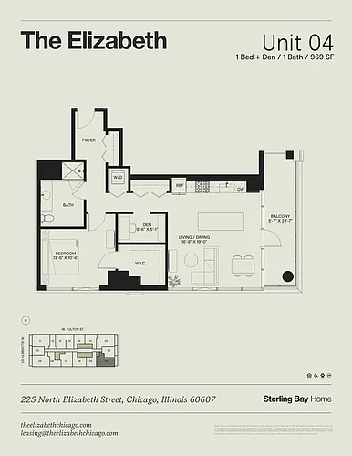 Floor plan 04 - 1Bed + Den/1bath, Balcony