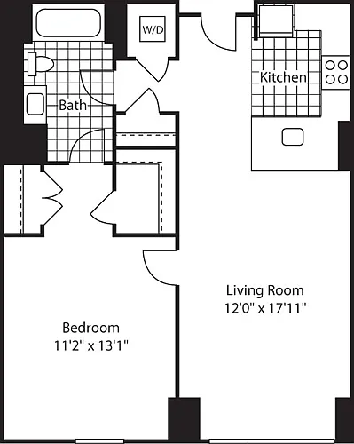 Floor plan 1 Bed (North) - 672 No Balcony