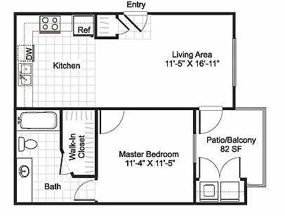 Floor plan 1 Bed | 1 Bath | 587 SQFT