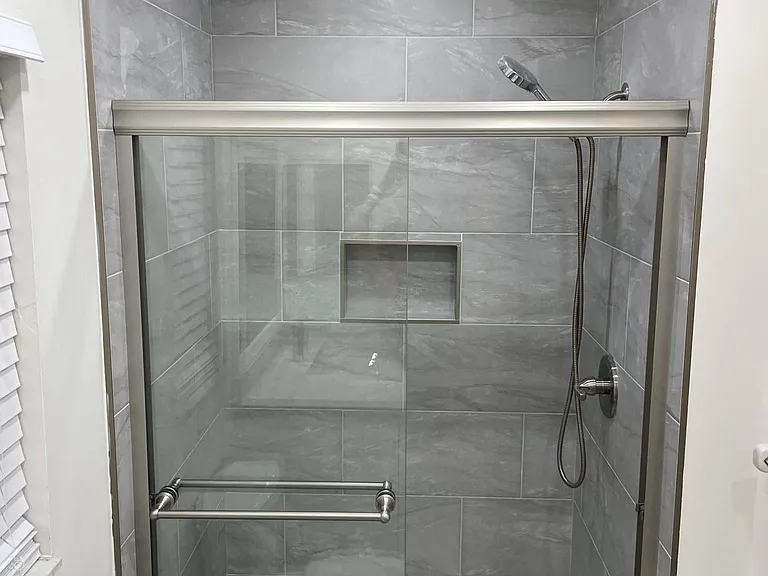 Full Master Bathroom with new everything_ Shower, fixtures, vanity, seem less shower doors.