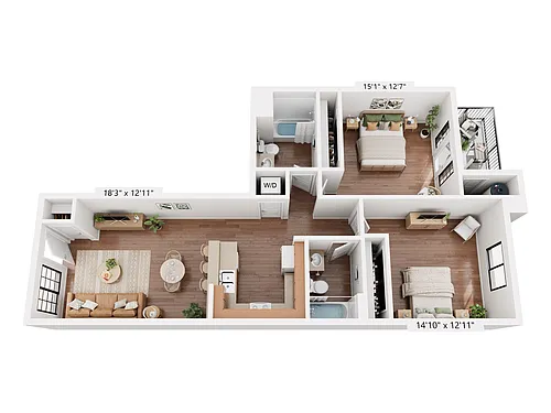 Floor plan 2BR/2BA - Balcony