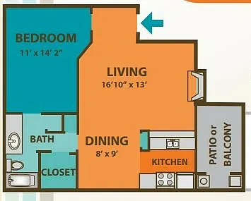 Floor plan The Winslow - 1 Bed, 1 Bath
