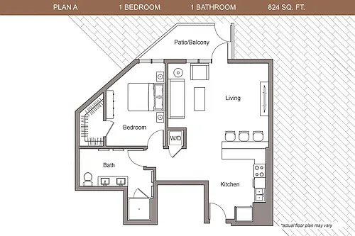 Floor plan 1 Bedroom, 1 Bath