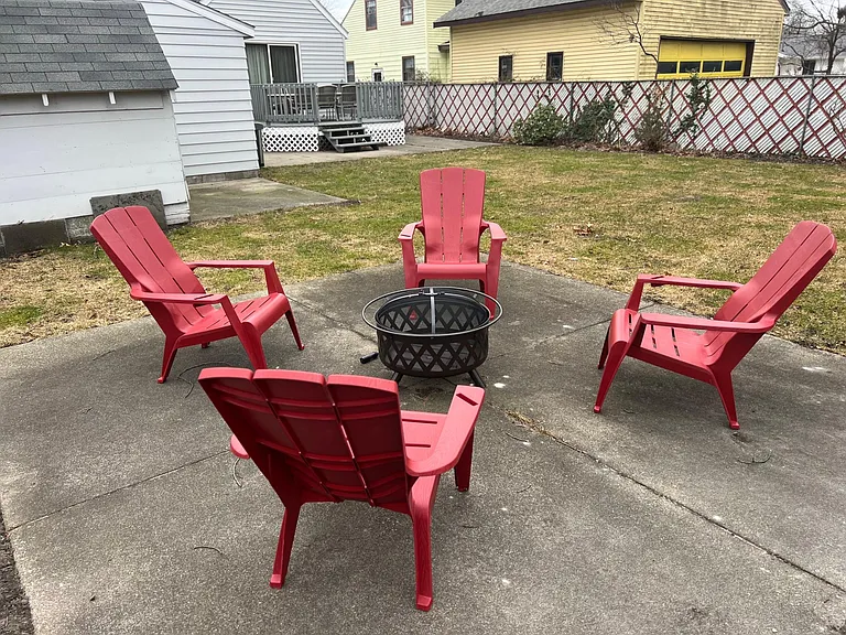 Fire pit in backyard.