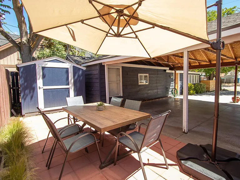 Patio space and a big shed in the back for safe storage.
