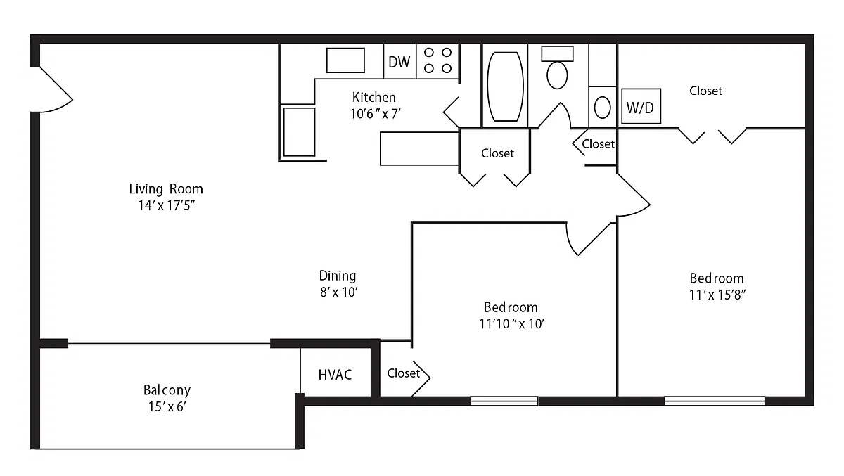Floor plan E: 2 Bedroom 1 Bath