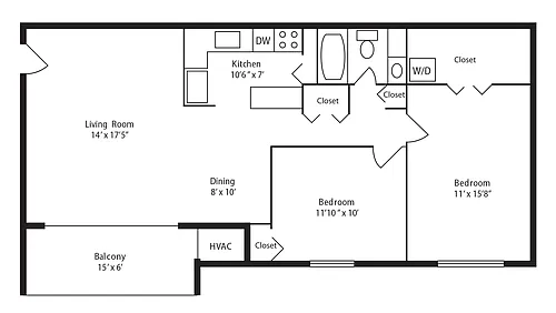 Floor plan E: 2 Bedroom 1 Bath