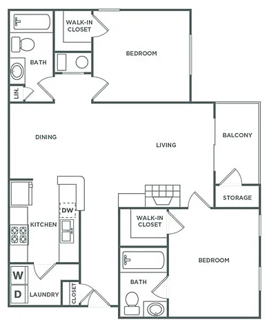 Floor plan Two Bedroom Two Bath (1,175 SF)