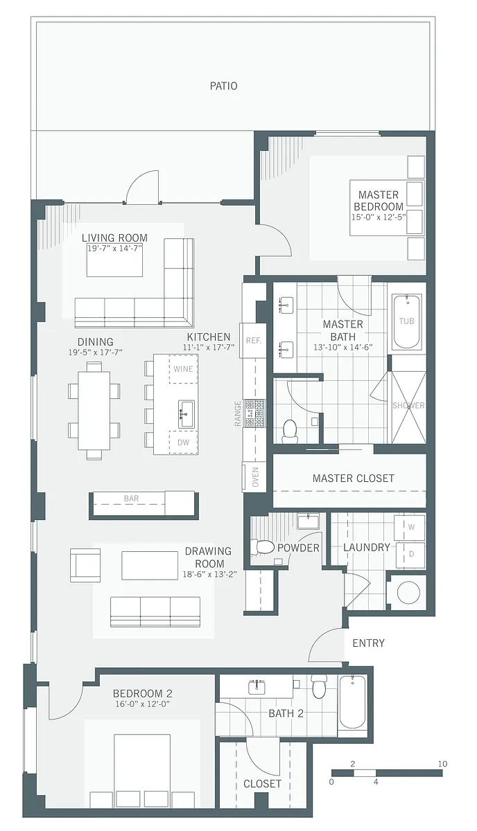 Floor plan 2-bed/2.5-bath