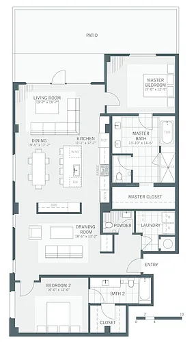 Floor plan 2-bed/2.5-bath