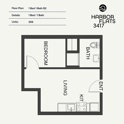 Floor plan 1 Bed 1 Bath B2