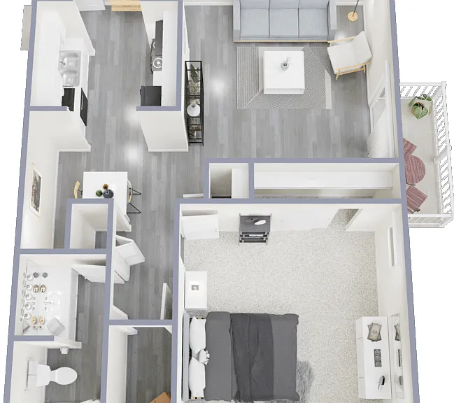 1 Bed 1 Bath Large Floorplan Diagram