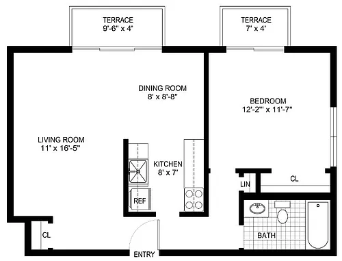 Floor plan 1 Bedroom/1 Bath - 2 Balconies