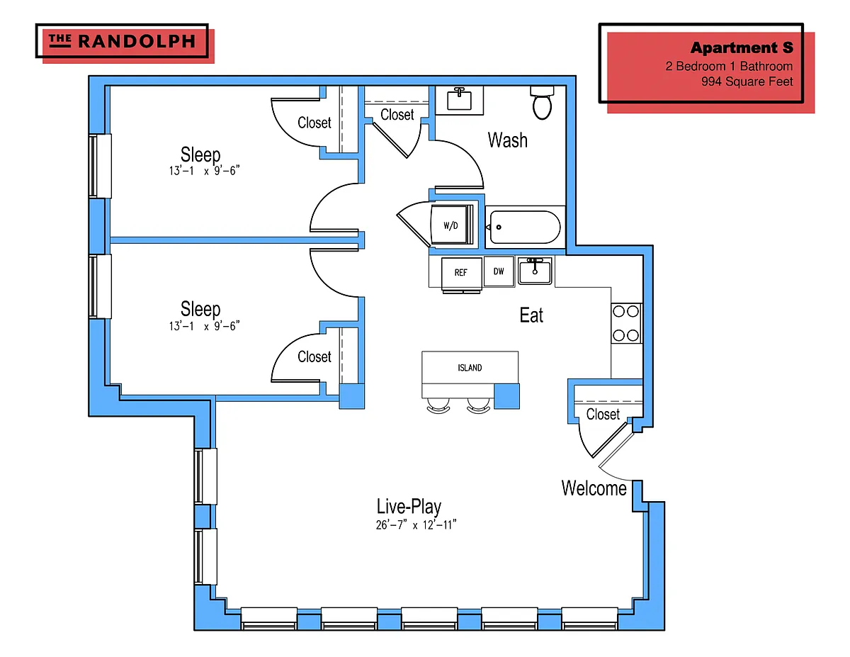 Floor plan 2Bed 1Bath ST