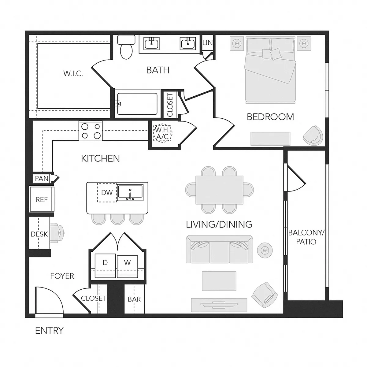 Floor plan 1BR 1BA (A08 - 949 SF)