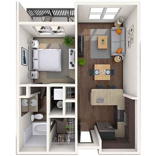 Floor plan Traditional 1x1 628-644 SF