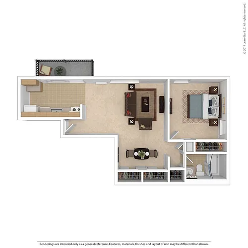 Floor plan 1 Bedroom Walkout Kitchen