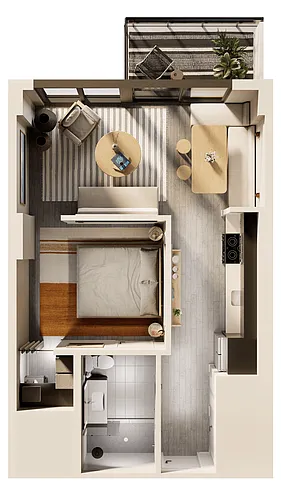 Floor plan Ocean Beach 1 Bedroom