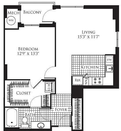Floor plan 1 Bedroom- 785