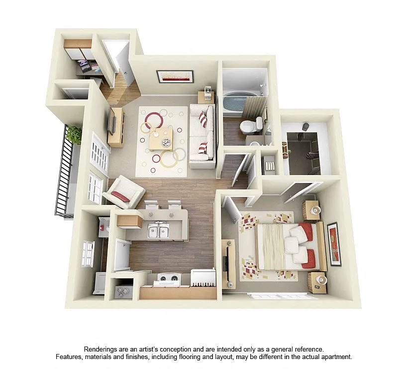 Floor plan 1 Bed 1 Bath- 645 Sq. Ft.