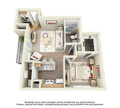 Floor plan 1 Bed 1 Bath- 645 Sq. Ft.