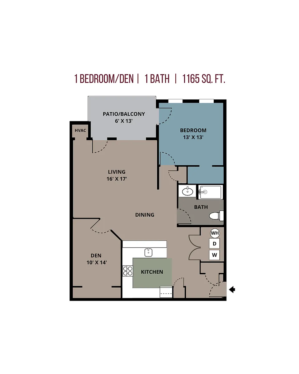 Floor plan 1 Bedroom w/Den