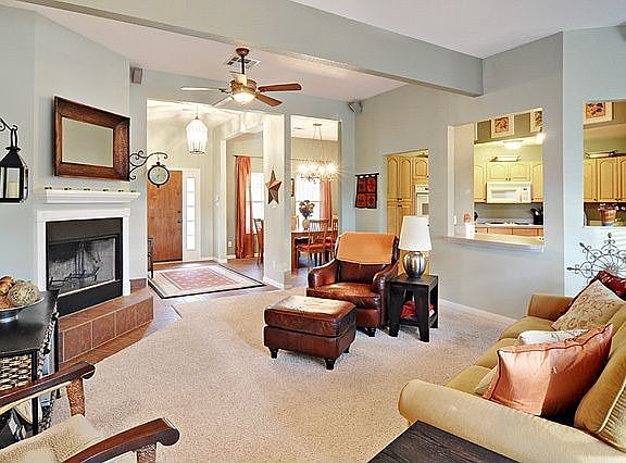 Kitchen opens into Living room
