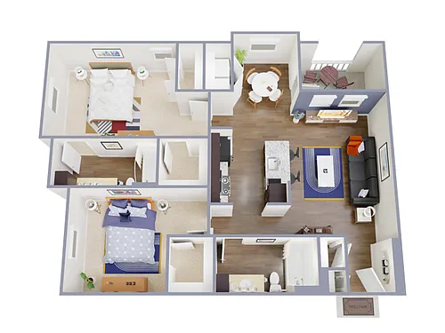 Floor plan 2 Bed, 2 Bath B (80% Income Restricted)