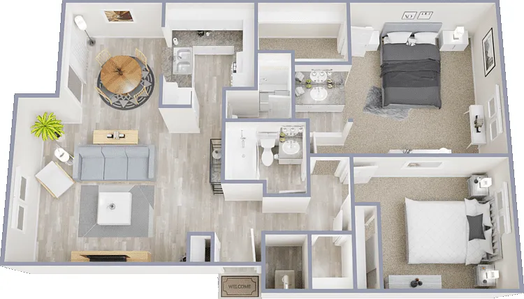 2 Bed 2 Bath Floorplan Diagram