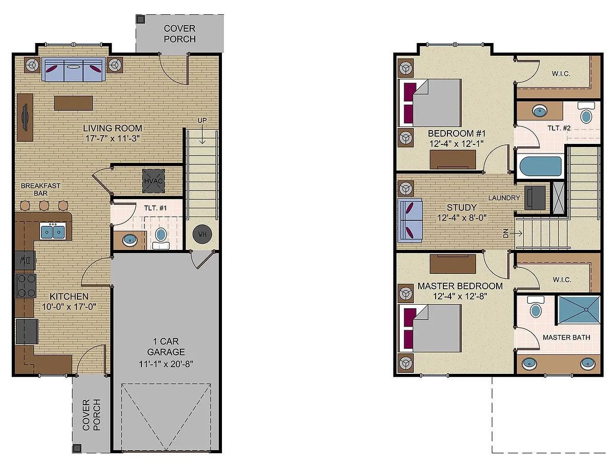 Floor plan 2 Bedroom Townhome w/Study