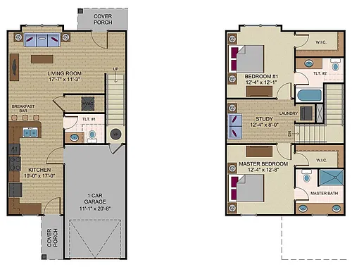 Floor plan 2 Bedroom Townhome w/Study