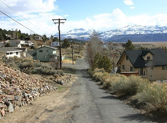 facing south, down the street