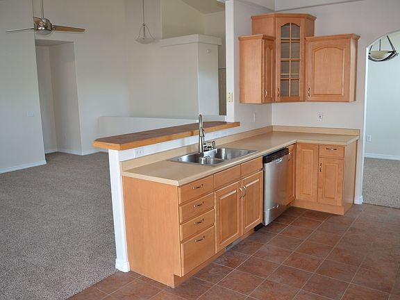 View from kitchen into living room 