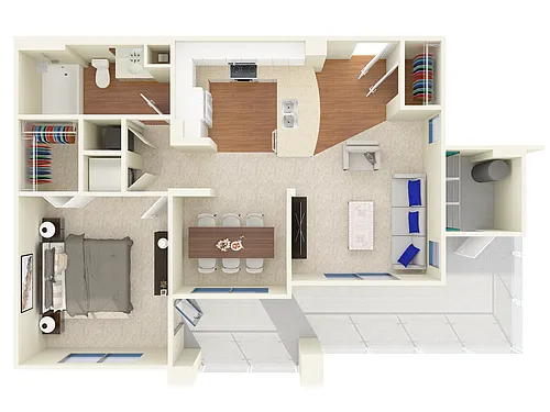 Floor plan One Bedroom One Bath Model D