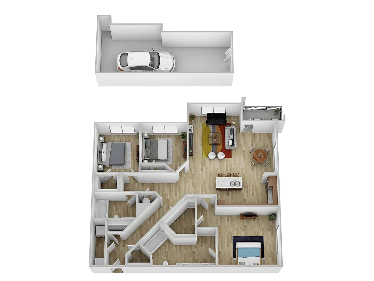 Floor plan 3 Bed, 2 Bath A w/ Garage (80% Income Restricted)