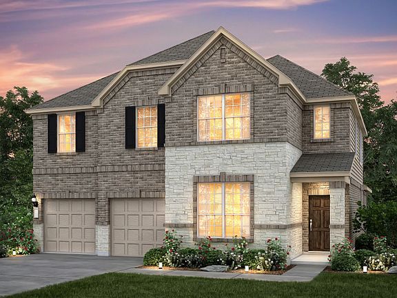 Exterior C with stone accents, shutters, and 2-car garage