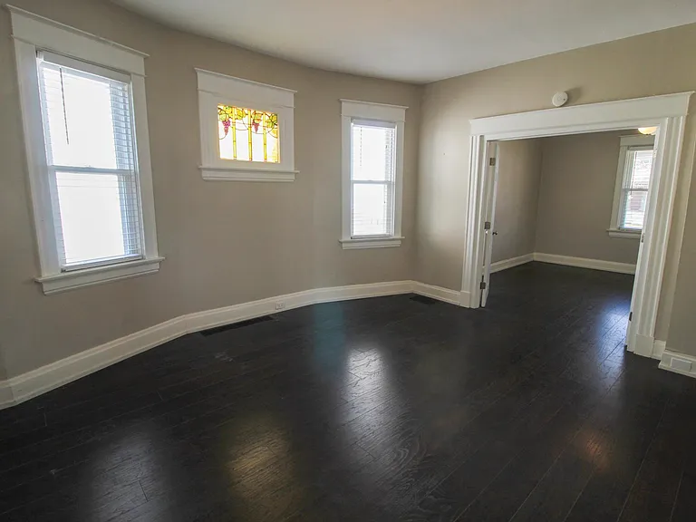 Living Room with stained glass window