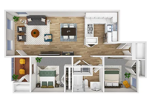 Floor plan 2BD, 1BTH B