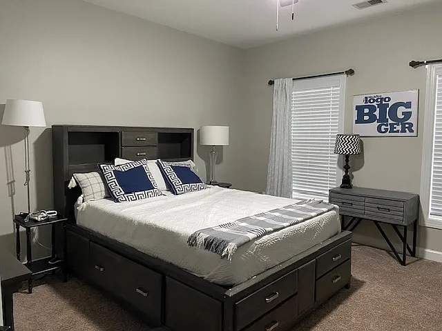 Queen storage bed offers tons of additional storage.