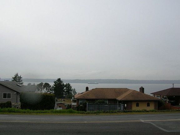View of Puget Sound with shipping traffic and Three Tree Point. View does have wires in it. The home