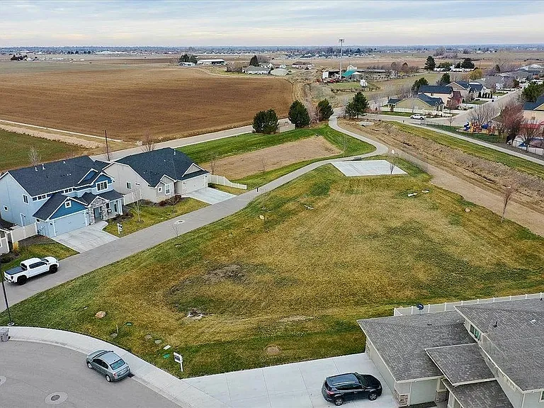 Aerial View, the house is the blue one