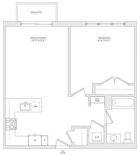 Floor plan 1 Bed/1 Bath-A3b