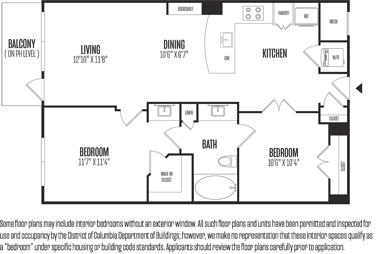 Floor plan 2 Bed/1 Bath-2B